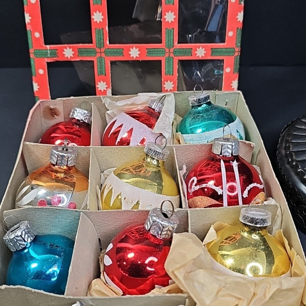 9pcs Christmas Ornaments Baubles Made In Germany Vintage Mercury Glass set